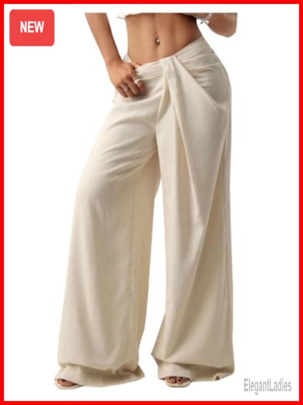 Wide Leg Pleated Low Rise Palazzo Trousers Flowy Summer Casual Pants